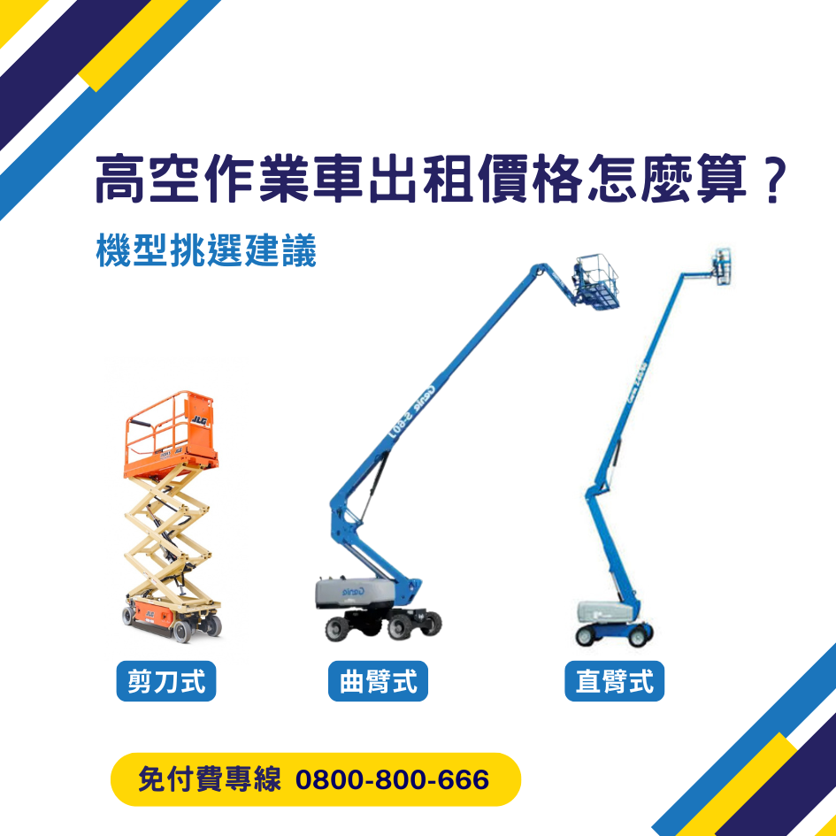 高空作業車出租價格怎麼算？剪刀式、曲臂式、直臂式機型挑選建議